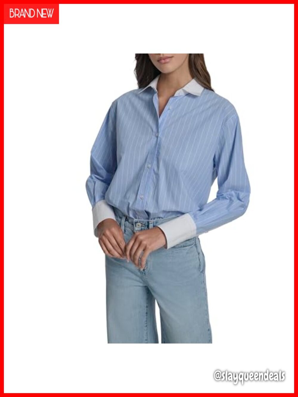 100% Cotton Striped Poplin Long Sleeve Button Front Shirt